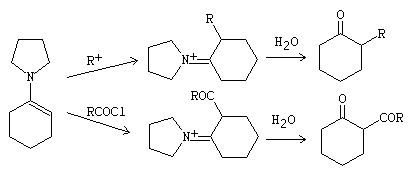 Reacción de alquilación y acilación de enaminas de Stork