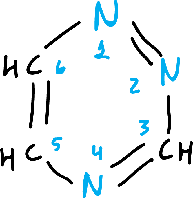 nomenclatura Hantzsch-Widman numeracion 1,2,4-triazina