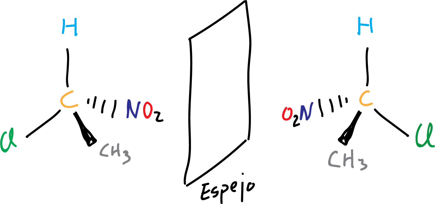 1-Cloro-1-nitroetano quiral enantiomero imagen especular