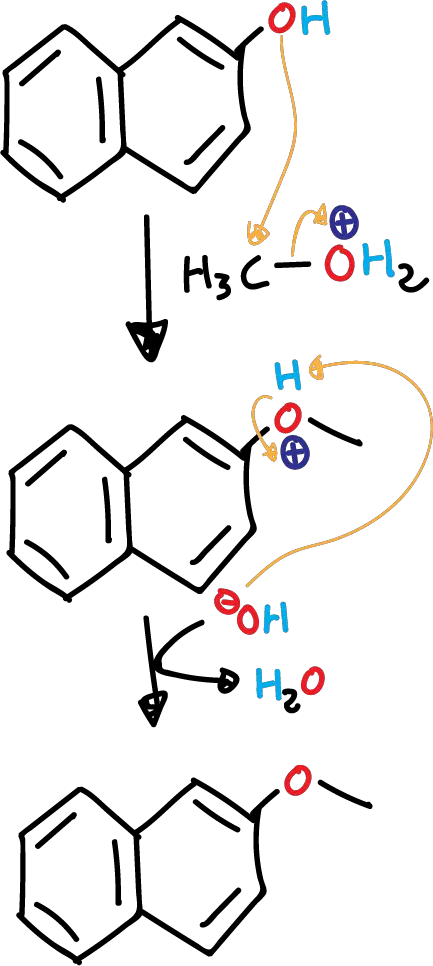 reaccion sustitucion nucleofila sn2 b-naftol metanol eter b-naftilmetilico