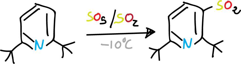 Sulfonación de la piridina con grupos voluminosos en C2 y C6