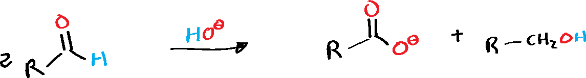 Reacción de Cannizzaro - esquema general de reacción - desproporción de Cannizzaro