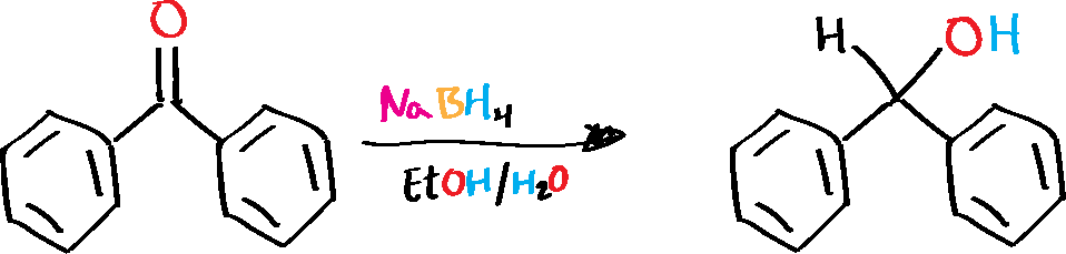 Reducción de la benzofenona en difenilmetanol con NaBH4