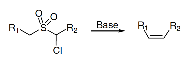 Reagrupamiento de Ramberg-Bäcklund - Esquema general de reacción - Reacción de Ramberg-Bäcklund - Eliminación de Ramberg-Bäcklund - Olefinación de Ramberg-Bäcklund - Síntesis de Ramberg-Bäcklund - Síntesis de olefinas de Ramberg-Bäcklund